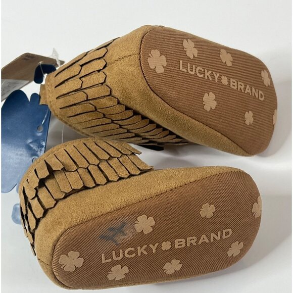 Lucky Brand Baby Girls Fringe Faux Suede Booties Size 1 Tan - Picture 6 of 11